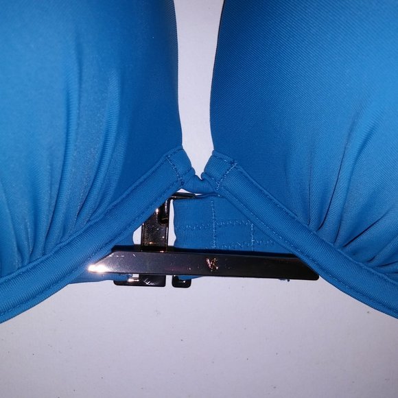 Victoria Secret Swim Bikini 38C Top Large Bottom Solid Blue Bombshell Push Up Ad - Picture 6 of 9